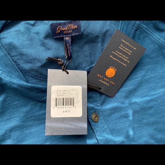 Goodman Brand Henley Slub In Ocean Blue - Picture 3 of 3